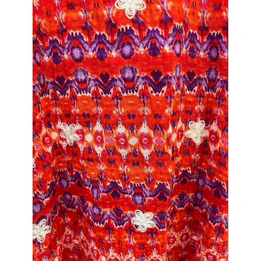THML Orange Purple Ikat Embroidered Halter Shift Dress Small Boho NEW‎